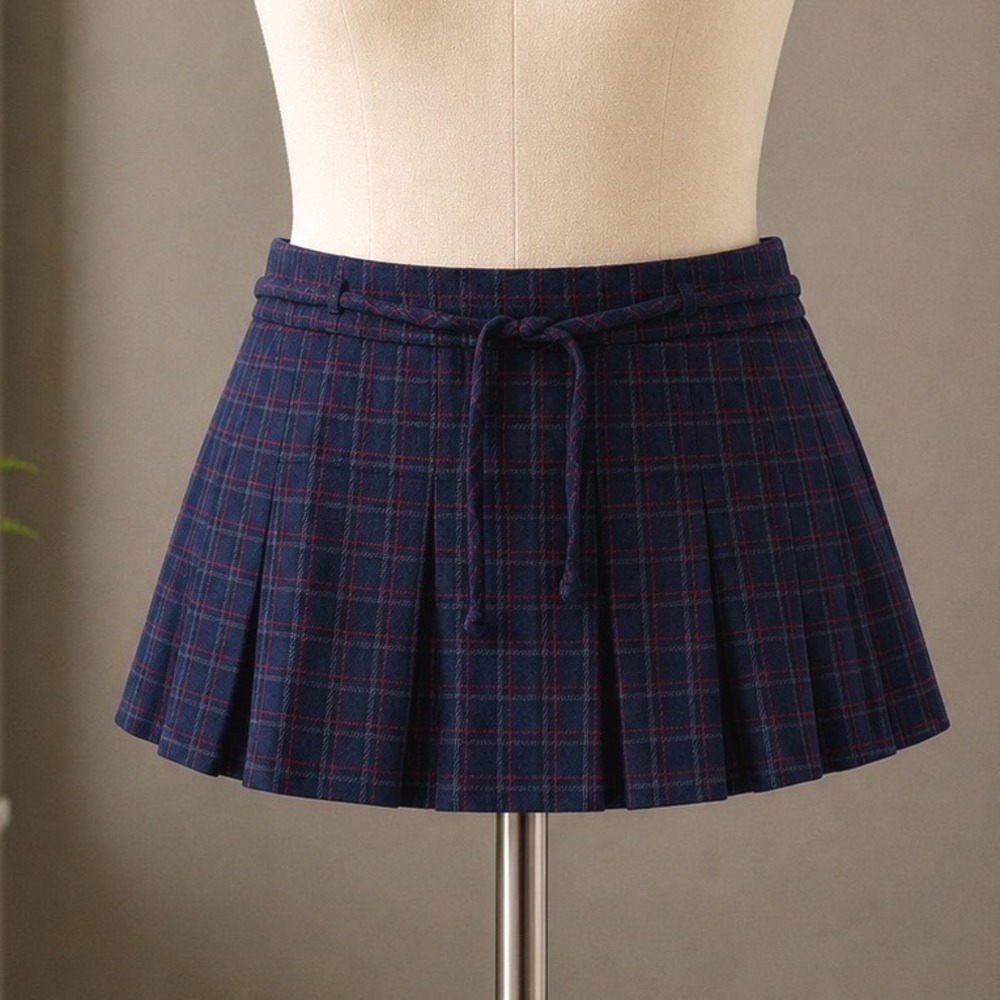 Hollister Plaid Pleated Skort Navy Red Grid Mini Skirt XL School Girl Academia